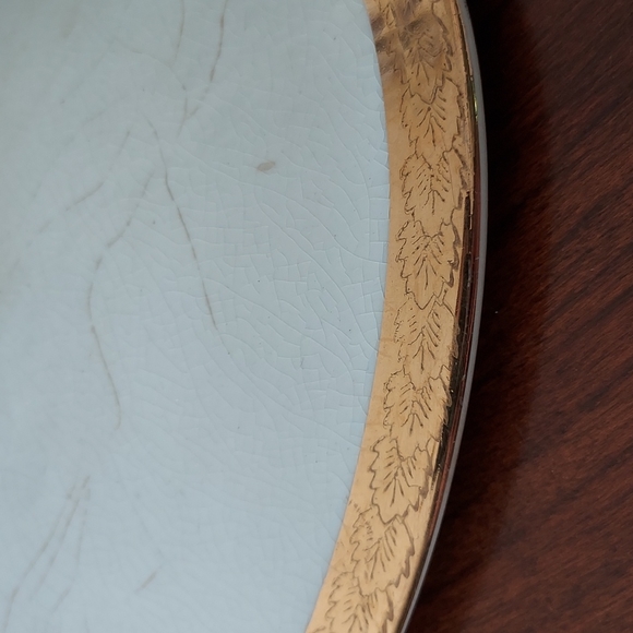Saxon China 18k gold 6090g covered dish Vintage ivory gold leaf 🌿 trim cira1915 - Picture 8 of 16
